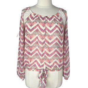 No Boundaries Blouse Shirt Womens Medium Pink Cream Long Sleeves New